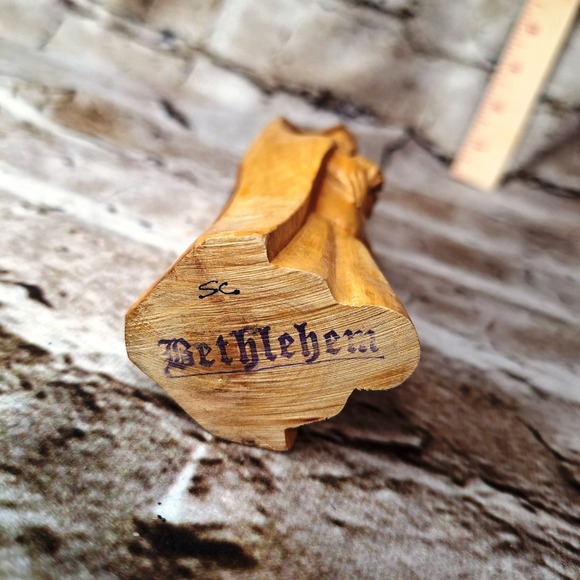 VTG Virgin Mary & Jesus Figurine Carved Statue Olive Wood Holy Land 7" - Picture 11 of 12